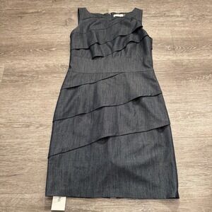 Calvin Klein Dress Womens 8 Gray Denim Chambray Sleeveless Cocktail Party Casual